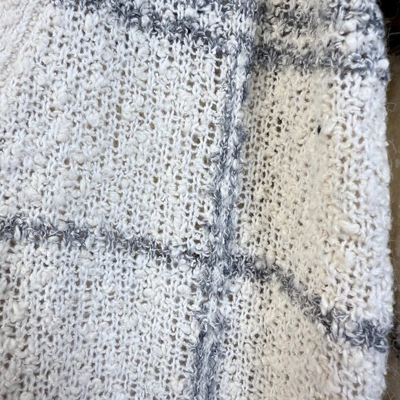Joie Textured Knit Plaid Cardigan Sweater Size M Cream Gray Preppy Academia - Picture 3 of 7